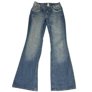 Y2K H2J Production Flare Denim Jeans Star Stitch Back Pocket Womens Size 11/12